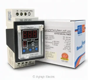 سوپر تایمر دیجیتال شیوا امواج مدل DTJN-8M کد 14JN3 با نمایشگر و خروجی رله ۵ آمپر