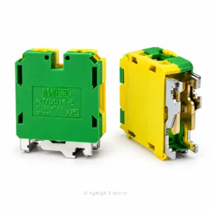 ترمینال ارت ریلی نمره ۱۶ رعد مدل RT/SU16-E استاندارد IEC 60947-7-2 با پایه اتصال به ریل در عقیق الکتریک