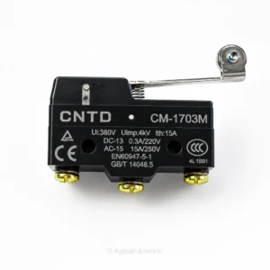 تصویر صنعتی میکروسوئیچ قرقره‌دار ۱۵ آمپر CNTD مدل CM-1703M عقیق الکتریک